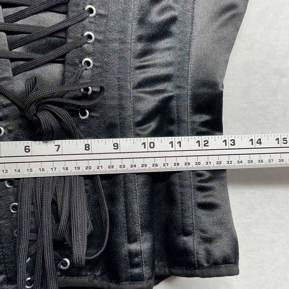 Vollers Corset Top Women EU 36 Black Satin Lace Up Steel Boned Made in England - Picture 11 of 16